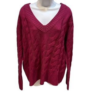 Stitch Fix x Harper Lane Raspberry Pink Cable Knit V Neck Sweater Size Medium